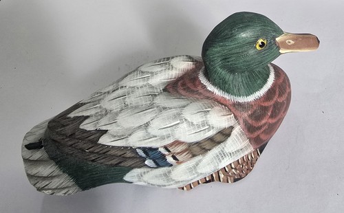 Hand painted wooden - hand, mallard