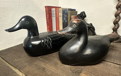 Pair vintage hand carved - carved, wood